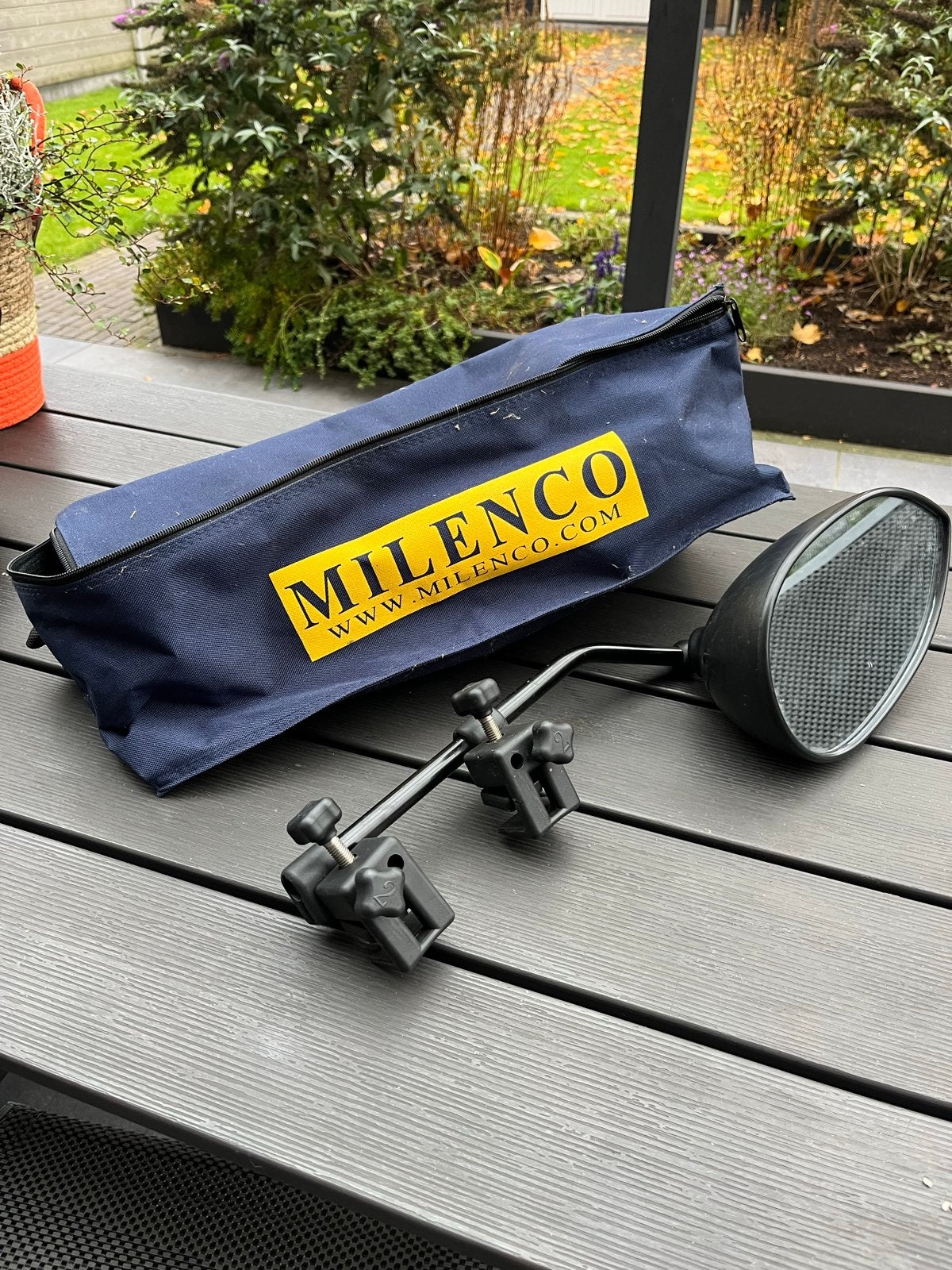 Milenco caravan/camper spiegel met opbergtas, Ophalen of Verzenden, Zo goed als nieuw