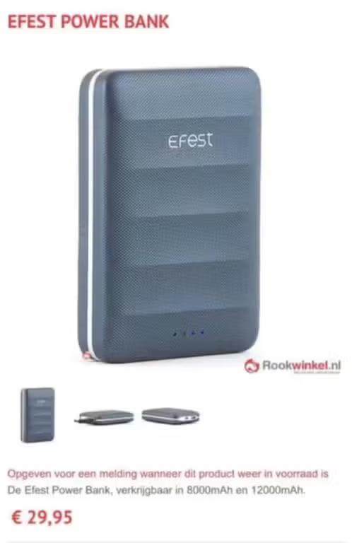 NIEUW! EFEST powerbank 8000 mAh €13,99, Telecommunicatie, Powerbanks, Nieuw, Ophalen of Verzenden