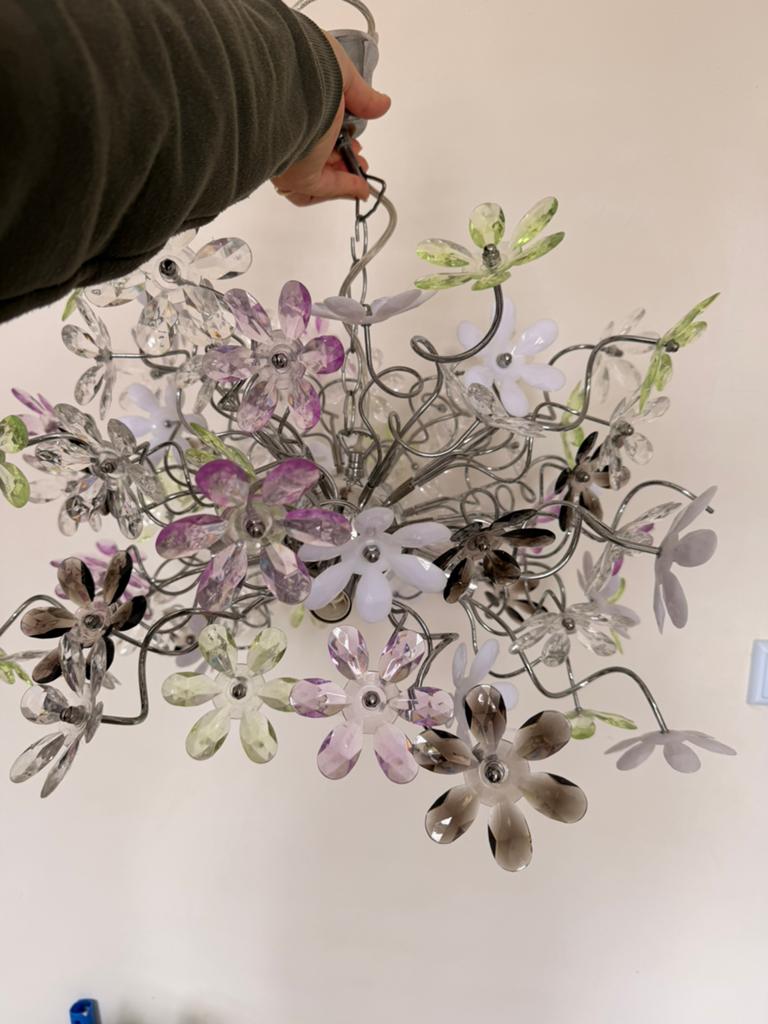 Hanglamp bloemen, Huis en Inrichting, Lampen | Hanglampen, Ophalen, Zo goed als nieuw, Metaal, 50 tot 75 cm