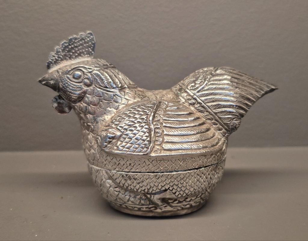 Antiek Zilveren Betel box / Haan, Antiek en Kunst, Ophalen of Verzenden