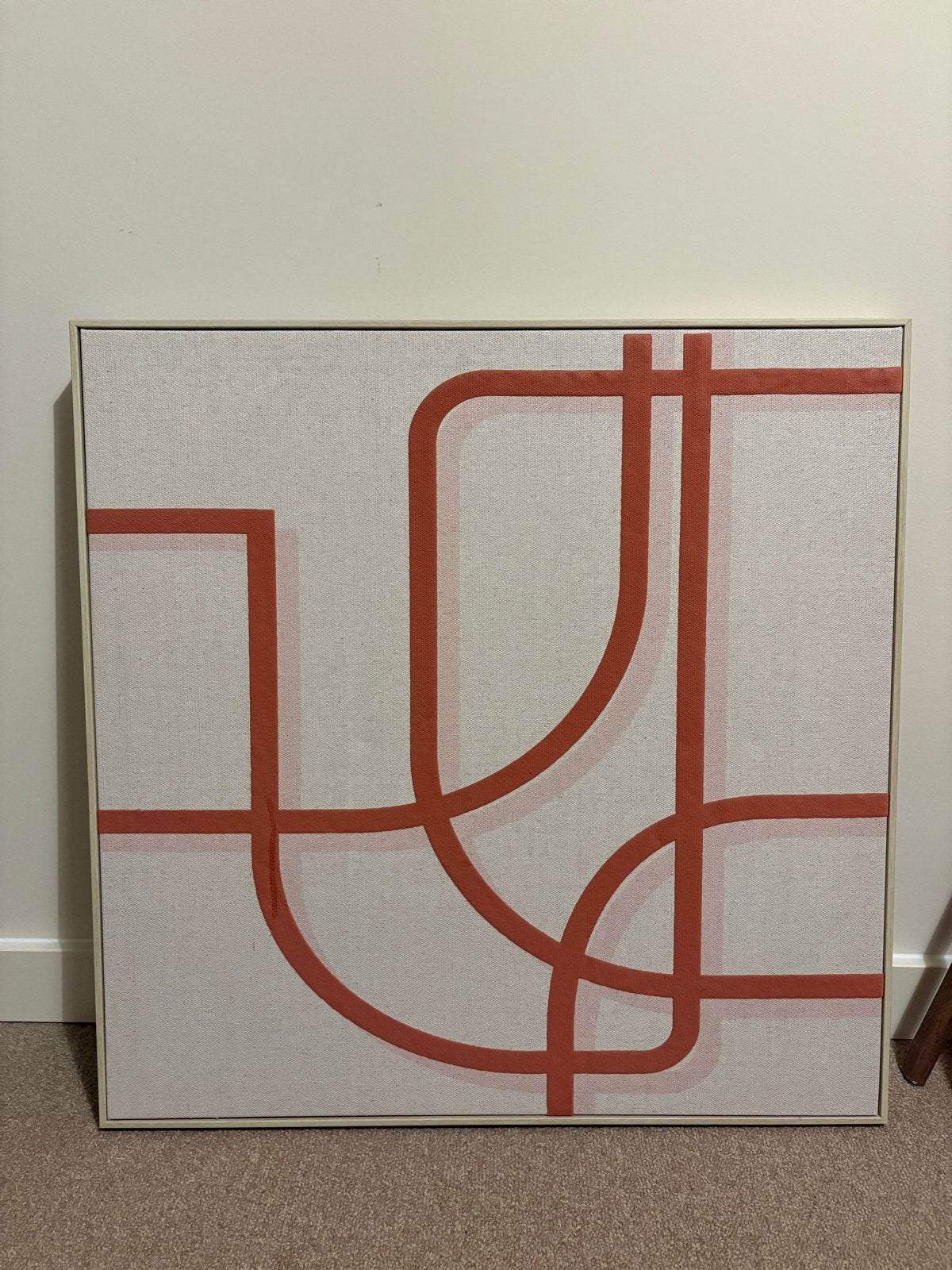 Modern abstract kunstwerk met roze lijnen 60x60, Ophalen