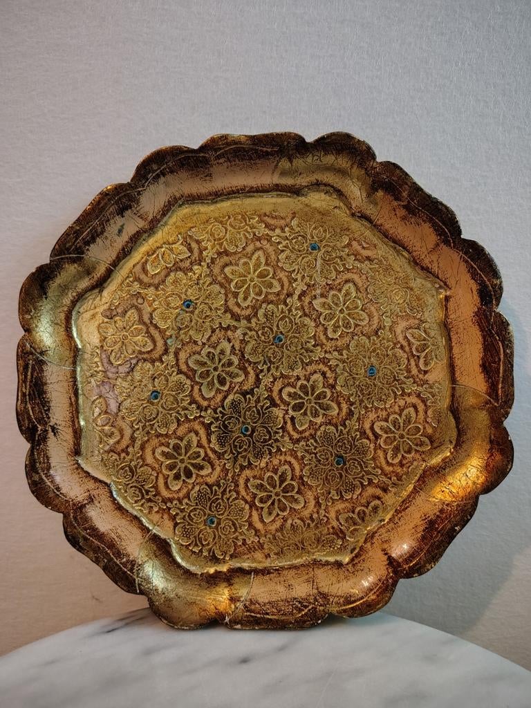 Vintage Florentijns Dienblad - Goudkleurig met Bloemen, Antiek en Kunst, Ophalen of Verzenden