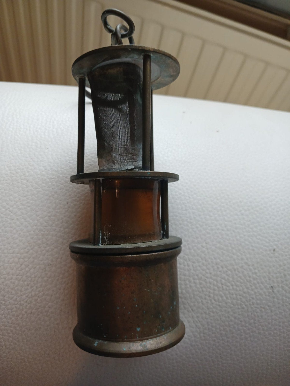 oude koperen mijnwerkerslamp, Ophalen of Verzenden