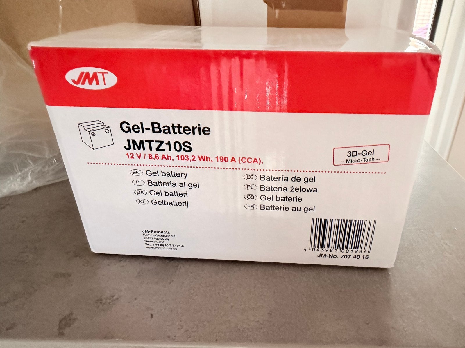 JMT JMTZ10S 12V/8,6 Ah 103,2Wh Gel Batterij Nieuw, Auto-onderdelen, Nieuw, Universele onderdelen