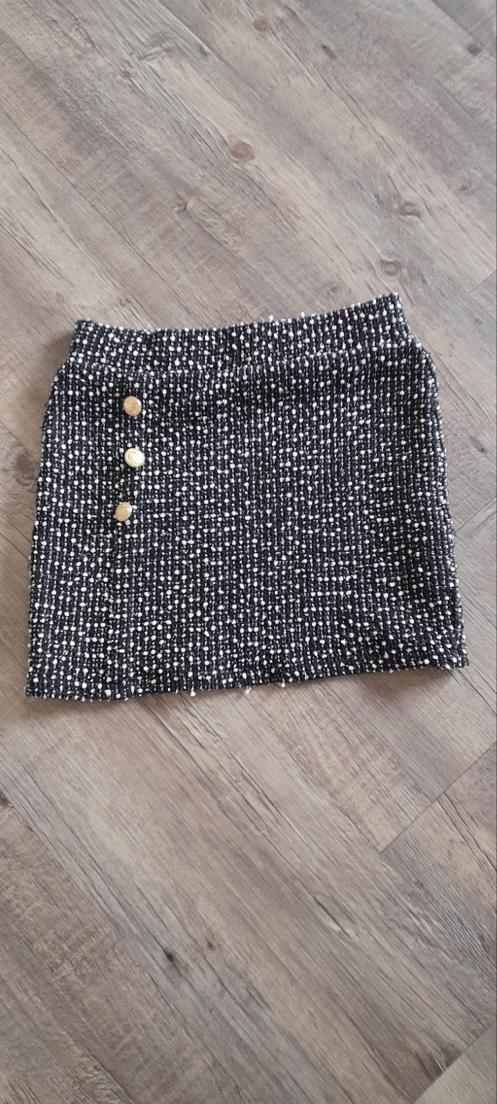 Zwart-wit tweed rokje met gouden knopen, Zwart, Ophalen of Verzenden, Maat 36 (S), Boven de knie