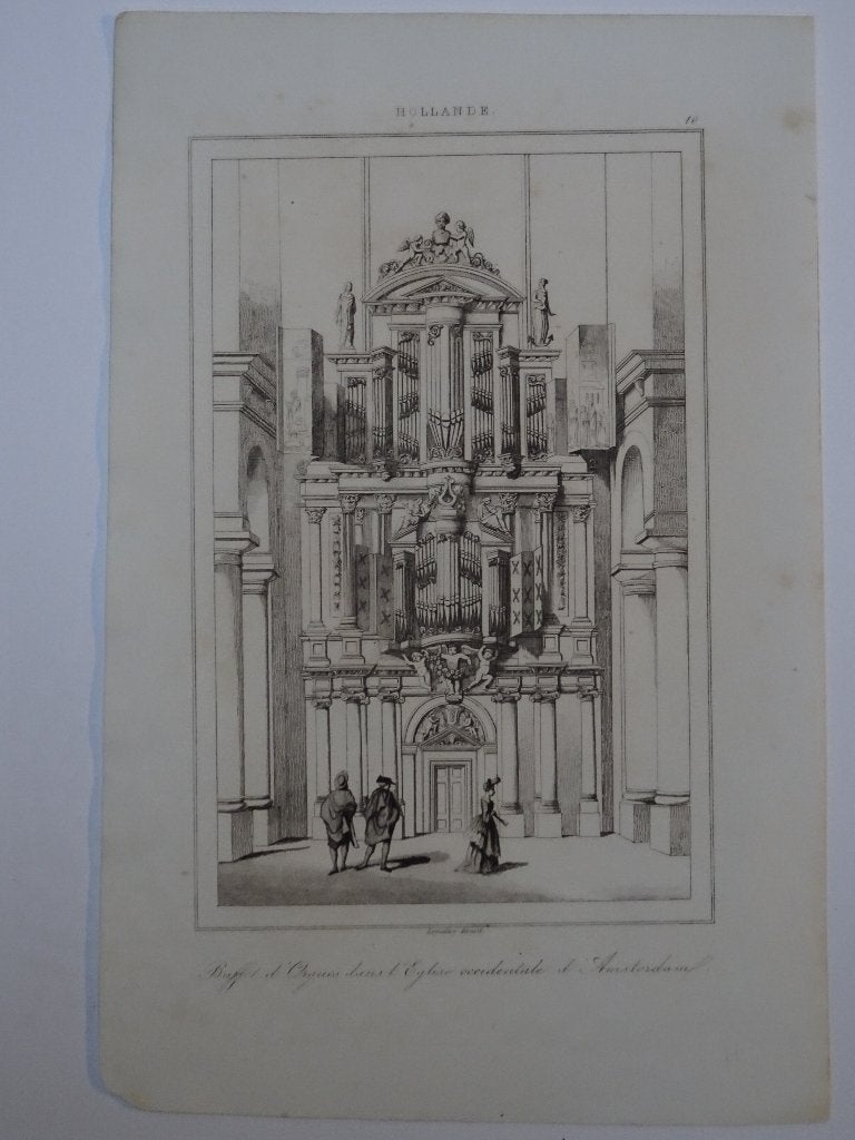 staalgravure orgel Westerkerk te Amsterdam, Lemaitre 1840, Antiek en Kunst, 1800 - 1899, Verzenden, Architectuur, Gravure