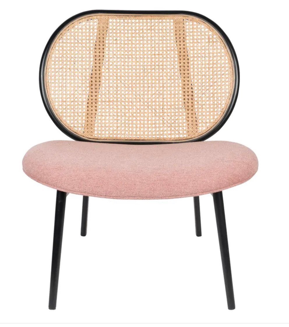 Zuiver Spike Loungestoel Natural/Pink – zwart/wit rotan, Huis en Inrichting, Ophalen, Zo goed als nieuw, 75 tot 100 cm, 50 tot 75 cm