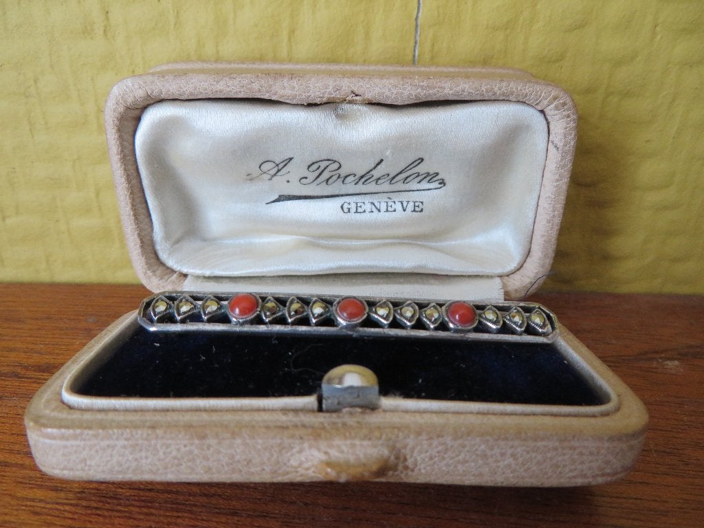 Art Deco Broche 5,5 cm Geneve, Sieraden, Tassen en Uiterlijk, Ophalen of Verzenden, Zilver, Broche, Met edelsteen