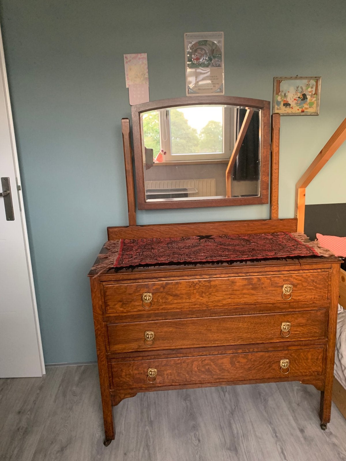 Antieke houten ladenkast met spiegel / kaptafel, Antiek en Kunst, Antiek | Meubels | Kasten, Ophalen