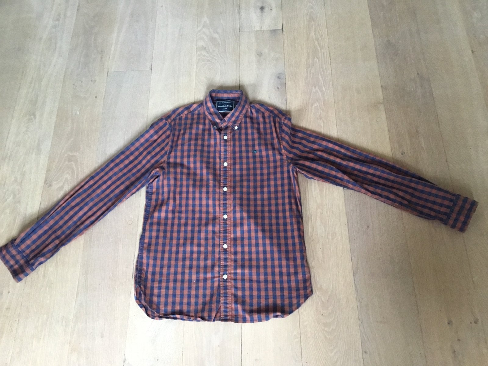 Scotch & Soda geruit overhemd - Oranje/Blauw, Ophalen of Verzenden, Zo goed als nieuw, Oranje, Overige halswijdtes