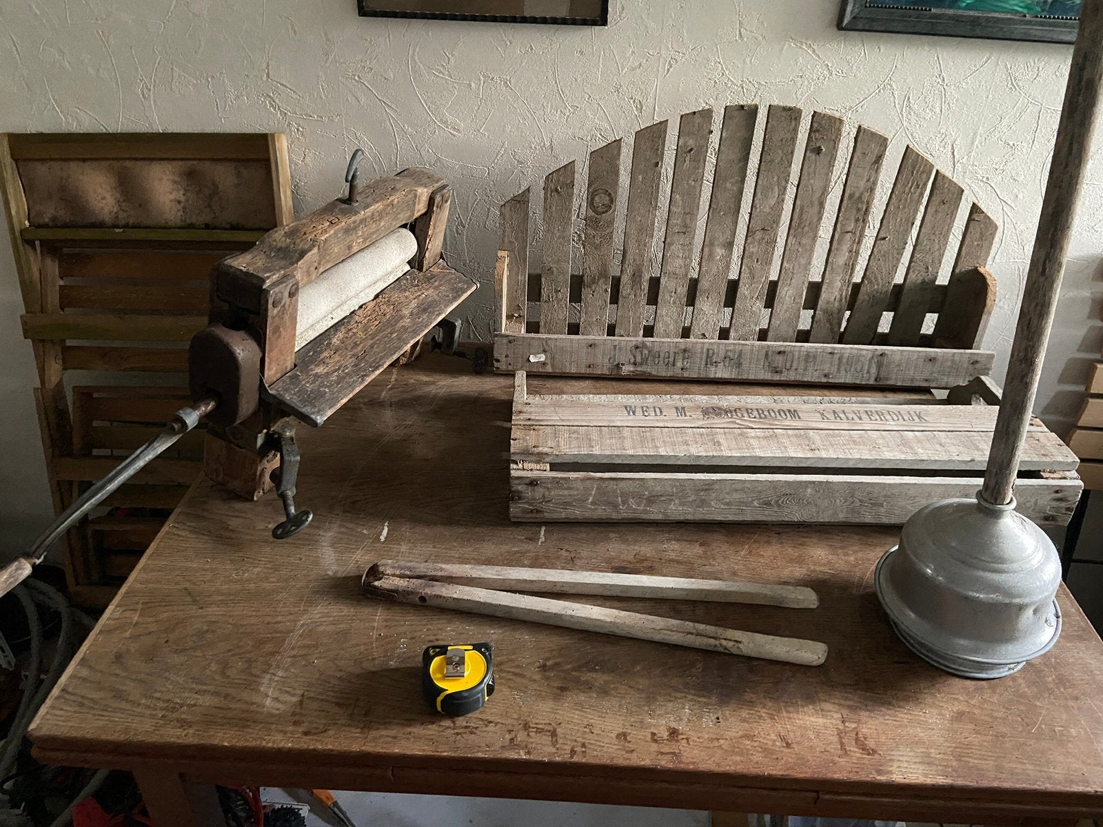 Antieke wastobbe rekje + grote wasknijper wasbok, Ophalen of Verzenden