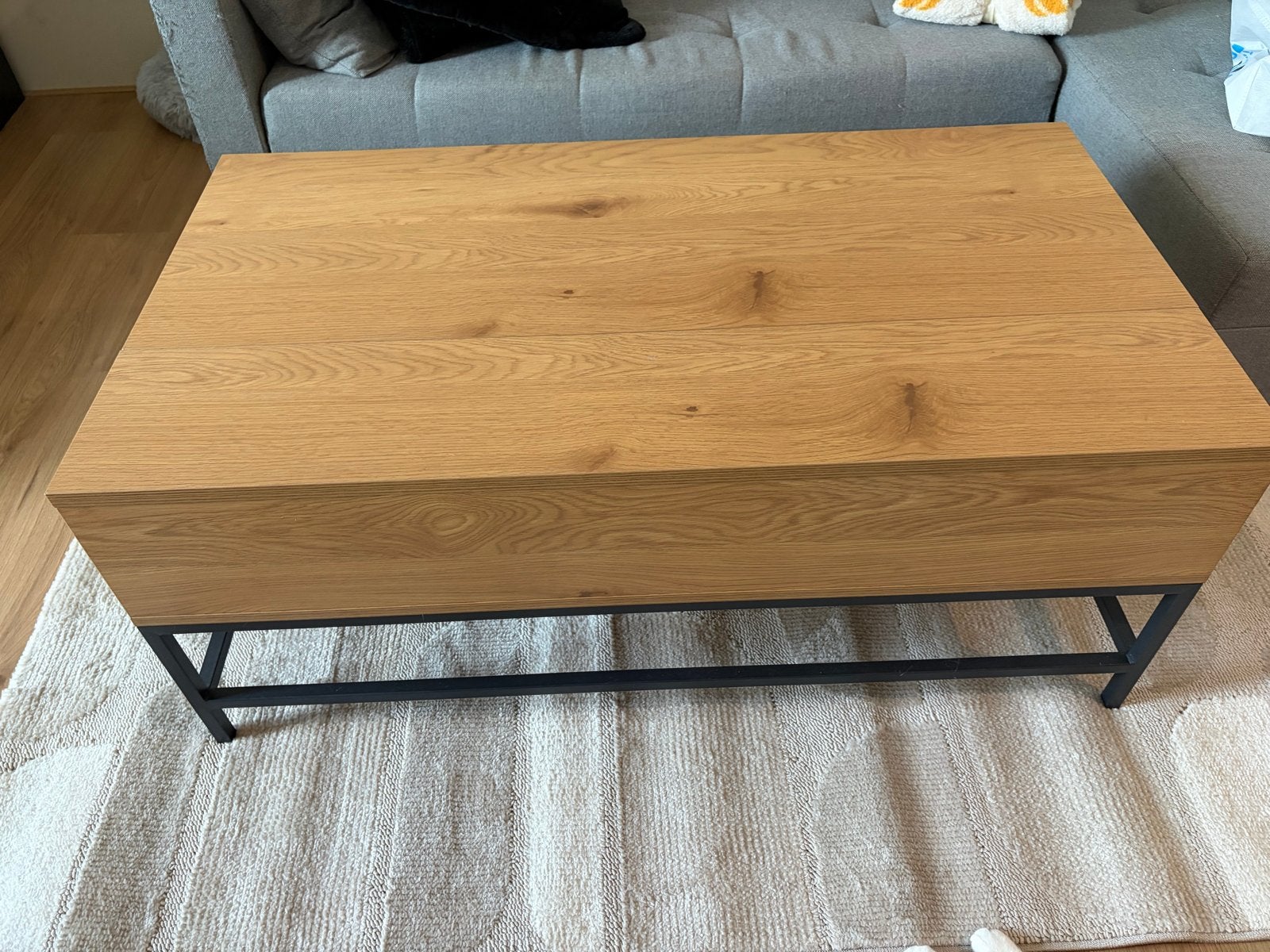 Salontafel met opbergruimte en liftblad, Ophalen, 50 – 75, 100 tot 150 cm, Eikenhout