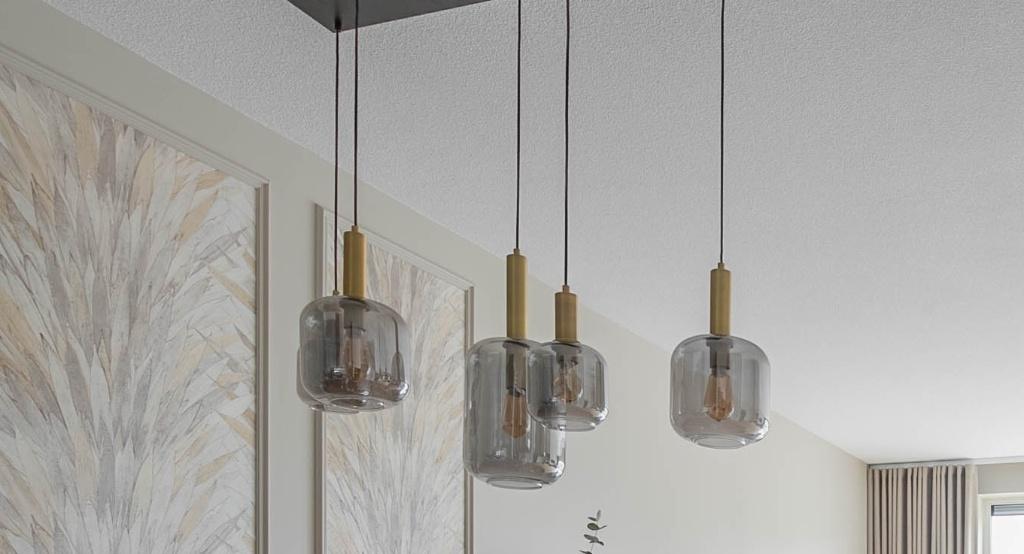 Light & Living Hanglamp Lekar 5L Antiek Brons 110x22x32cm, Modern Chique / Hotel Chique, 50 tot 75 cm, Glas, Ophalen of Verzenden