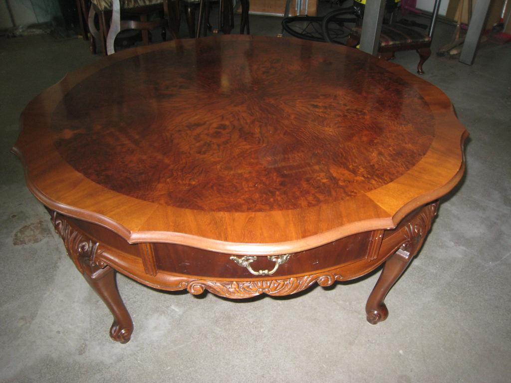 Ronde barokstijl salontafel wortelnoten met 4 lades, Niet ingevuld, Gebruikt, Niet ingevuld, Niet ingevuld
