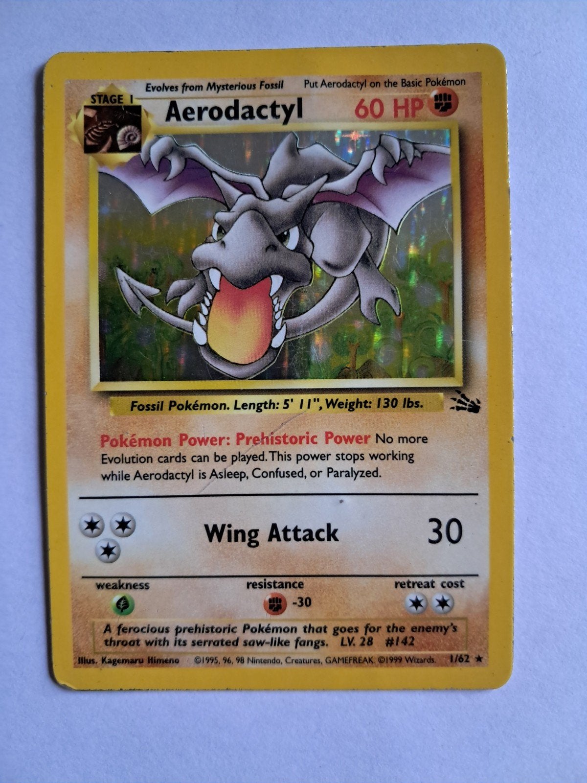 Aerodactyl 1/62 Fossil, Ophalen of Verzenden, Gebruikt, Losse kaart, Foil