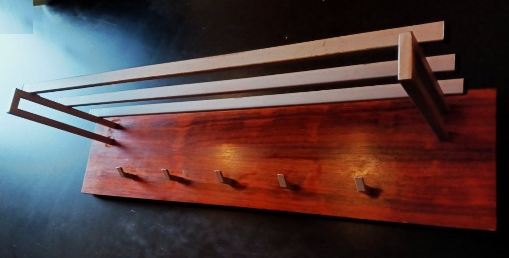 Vintage Metalen - Houten Kapstok uit de Jaren 60-70, Wandkapstok, Gebruikt, Ophalen of Verzenden, Minder dan 100 cm