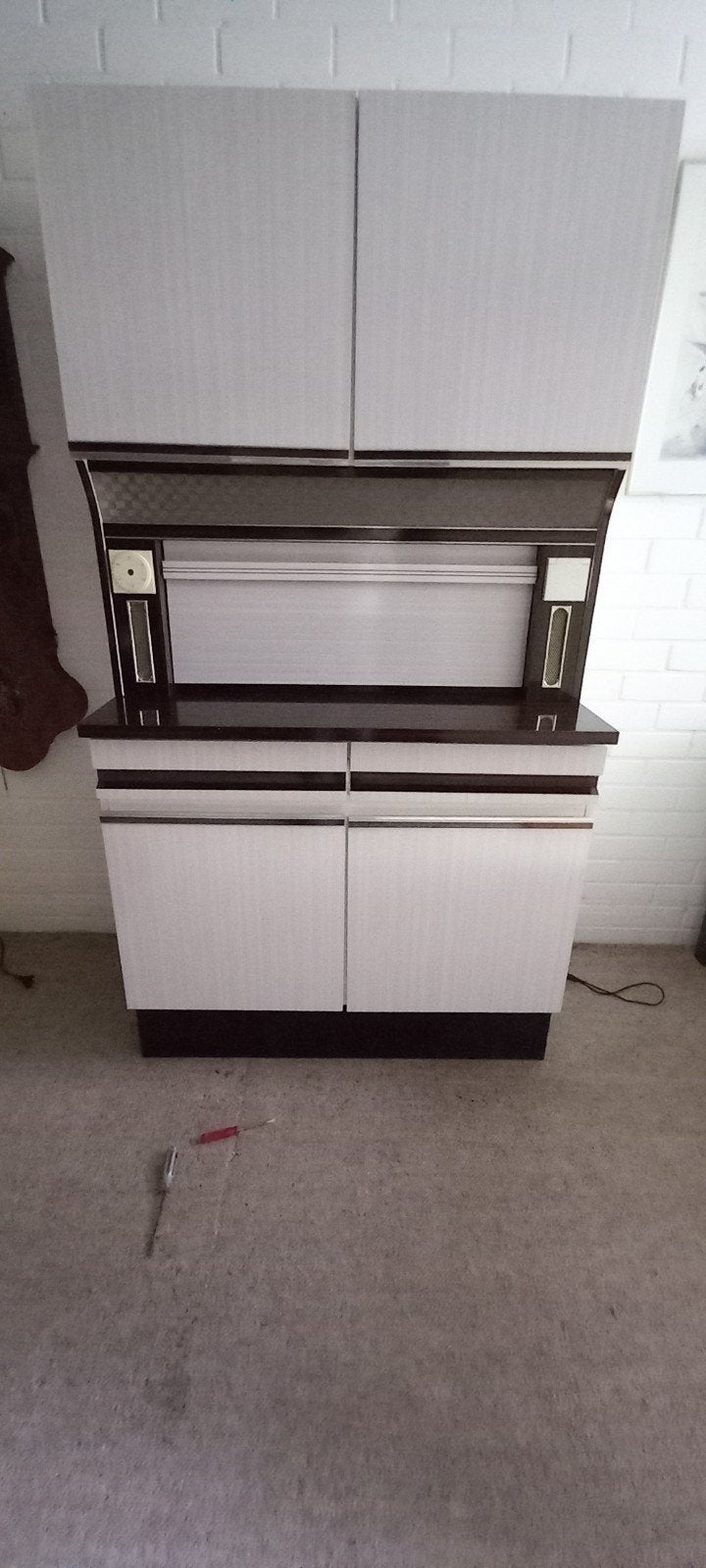 Vintage Buffetkast Jaren 60/70 - Wit met Donker Hout, Ophalen, 100 tot 150 cm, Vintage, Retro, Jaren 60, Jaren 70, 150 tot 200 cm