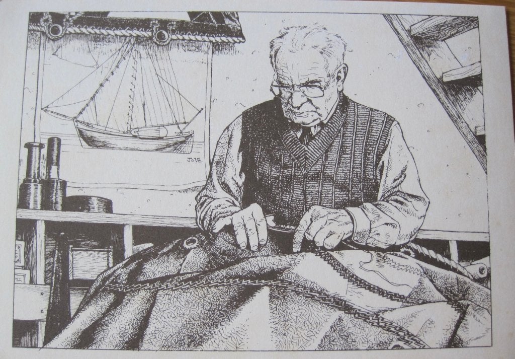 nieuwe ansichtkaart met afbeelding van een zeilmaker, Ophalen of Verzenden, 1980 tot heden, Ongelopen, Ambachten of Beroep
