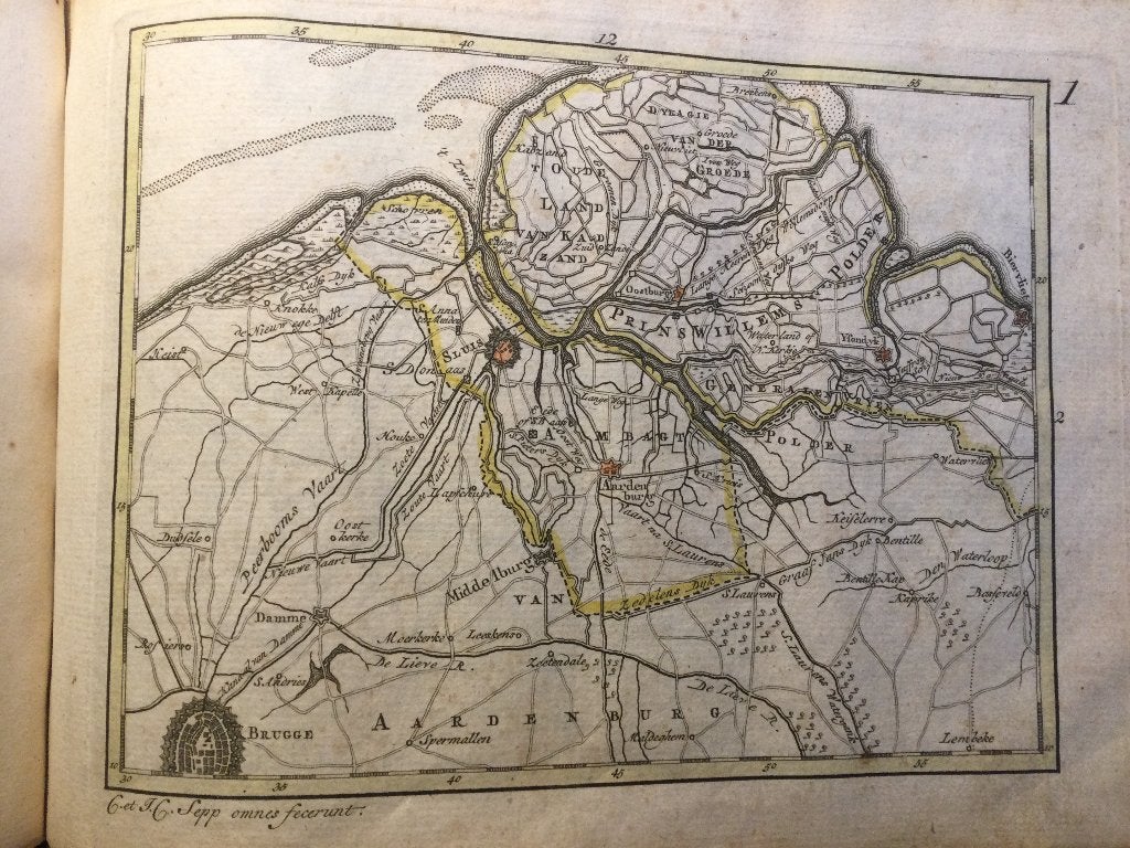 Sluis en omgeving, Zeeland, JC Sepp, 1773 ., Cartografie, 19 cm, Handgekleurd, 13 cm