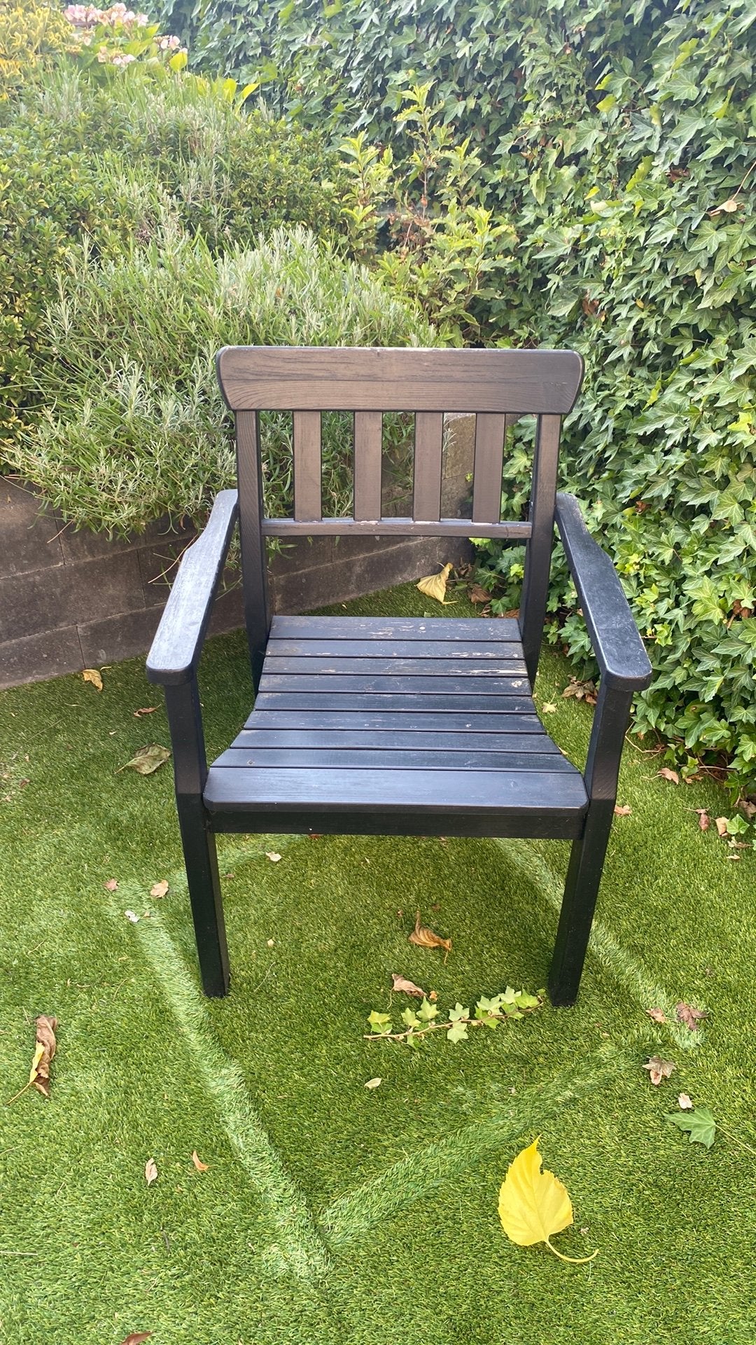 4 Houten tuinstoelen (zwart), Tuin en Terras, Ophalen, Gebruikt, Hout