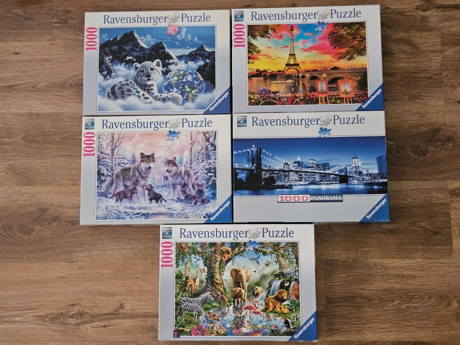 Ravensburger 5x 1000 stukjes puzzels Z.G.A.N., Ophalen of Verzenden, 500 t/m 1500 stukjes, Zo goed als nieuw, Legpuzzel