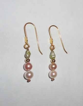 Oorbellen parels verguld roze groen wit, Overige materialen, Hangers, Overige kleuren, Nieuw