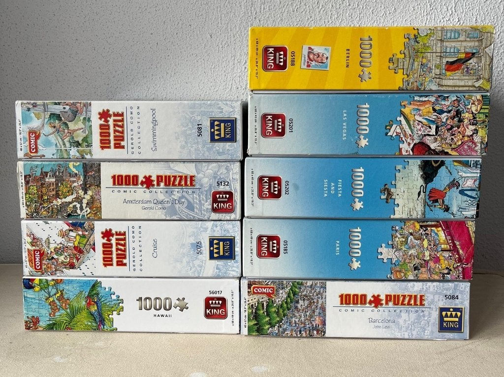 9 Complete King Comic puzzels (1000 st), Hobby en Vrije tijd, Ophalen, 500 t/m 1500 stukjes, Gebruikt, Legpuzzel