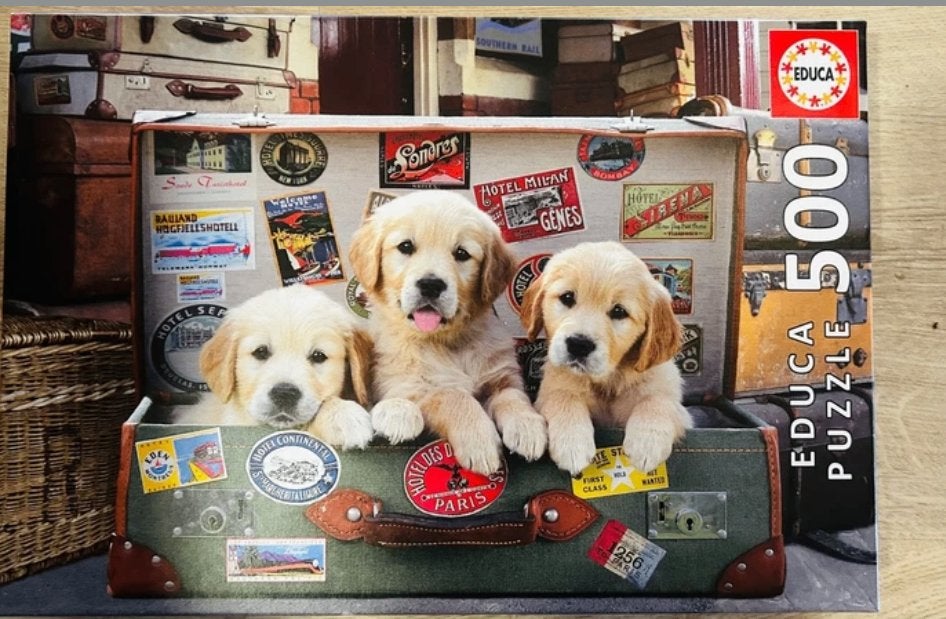 Puppies in de bagage puzzel 500 stukjes Educa, Ophalen of Verzenden, 500 t/m 1500 stukjes, Zo goed als nieuw, Legpuzzel