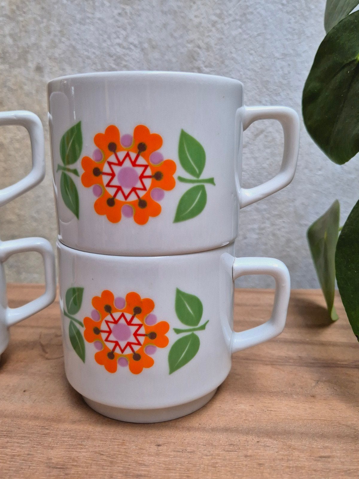 Jaren 70 Sebring Italy Flower Power deco Mokken Set, Ophalen of Verzenden