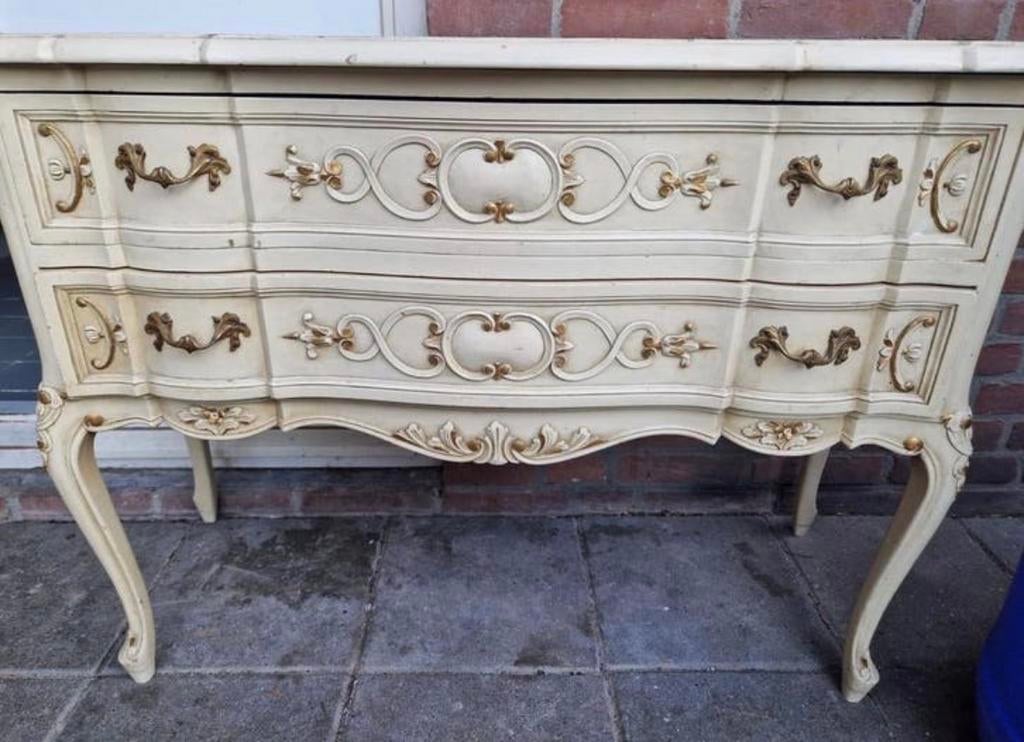 Barok brocante ladekastje met 2 lades, Ophalen