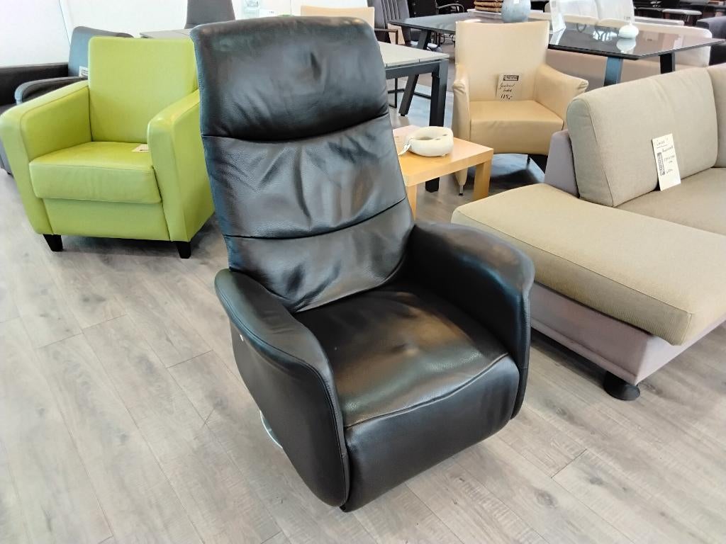 Relaxstoel leer, handmatig, draaivoet. I.z.g.st. Second life, Huis en Inrichting, Stoelen, Gebruikt, Eén, Leer, Bruin, Ophalen