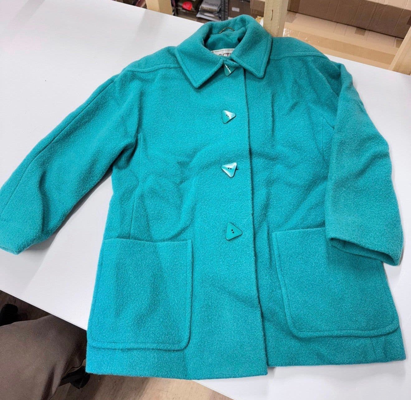 Zeldzame Eastex Jas groen-blauw dames L wol wollen winter, L, Blauw, Maat 42/44 (L), Zo goed als nieuw