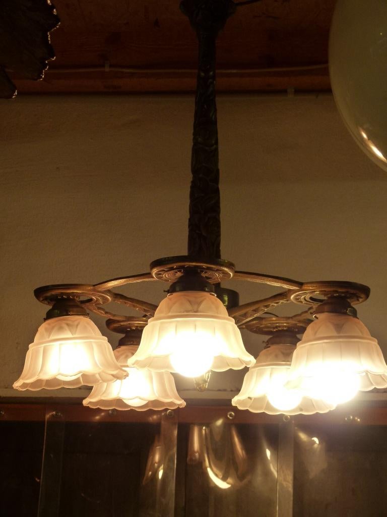 antieke art deco kroonluchter massief brons, Ophalen