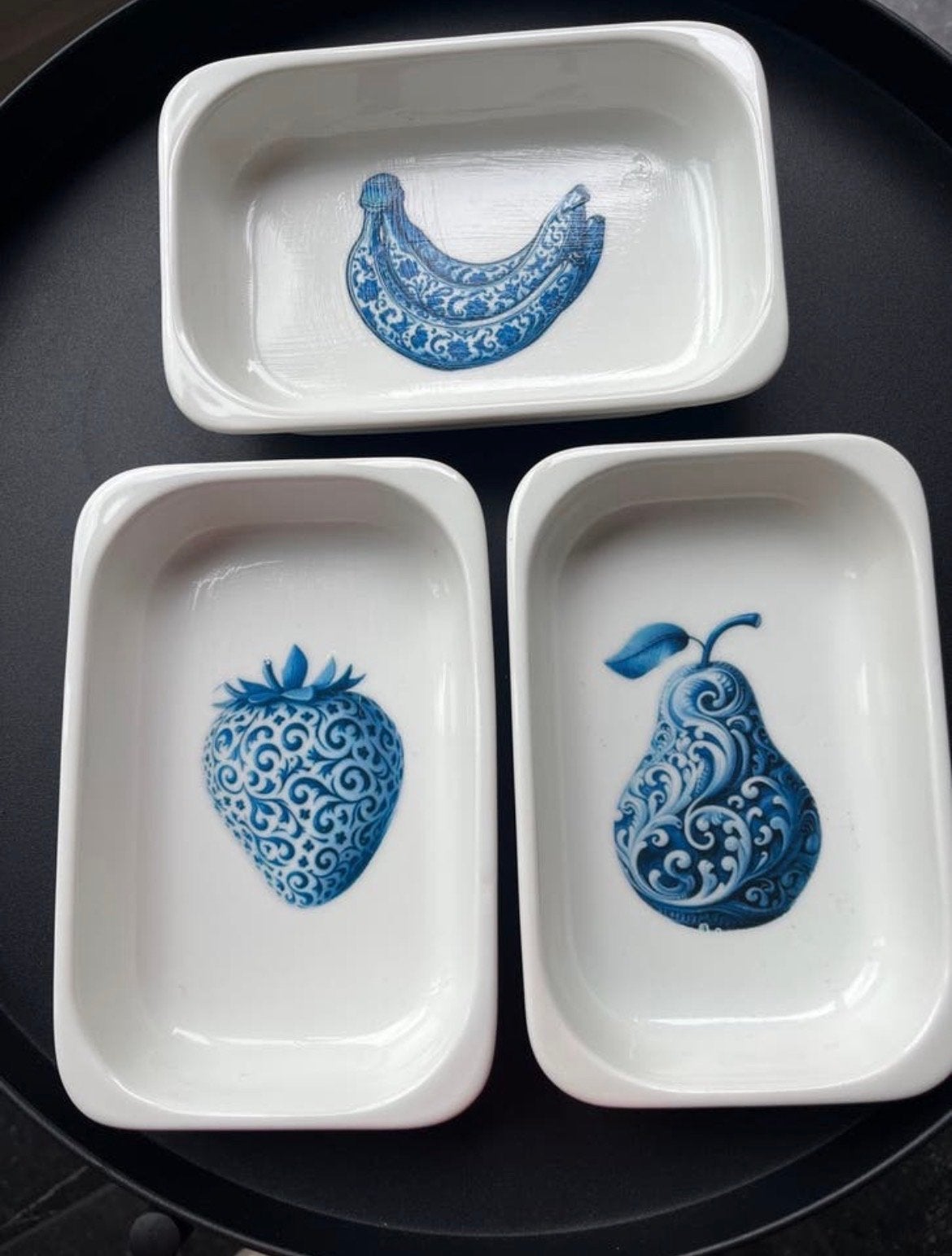 Set van 3 Delftsblauwe schaaltjes met fruitmotief, Huis en Inrichting, Keuken | Servies, Keramiek, Ophalen of Verzenden, Delftsblauw