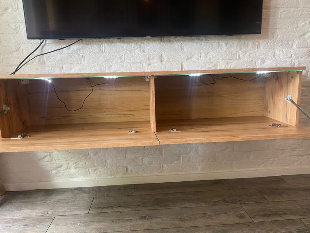 Zwevend TV-meubel met LED-verlichting, Ophalen, Gebruikt, 100 tot 150 cm, Minder dan 100 cm