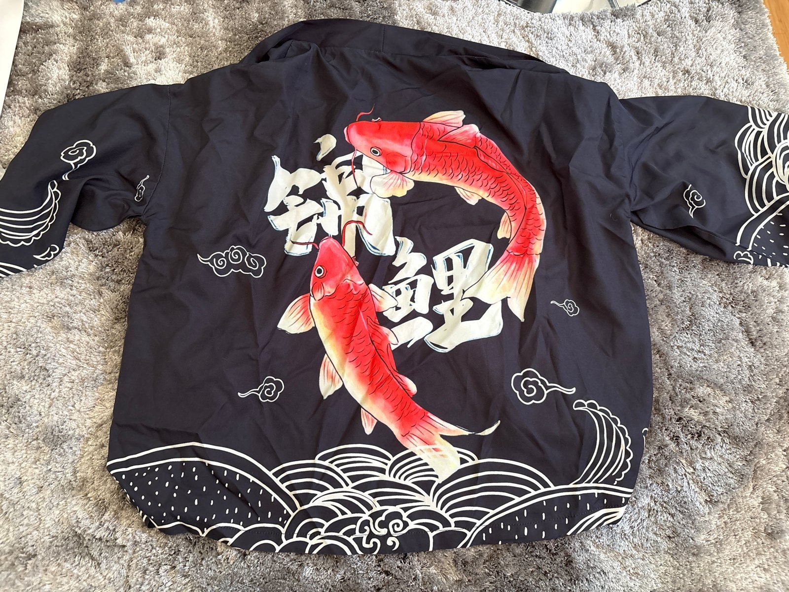 Kimono met karperprint - Zwart, Ophalen of Verzenden, Zo goed als nieuw, Maat 42/44 (L), Zwart