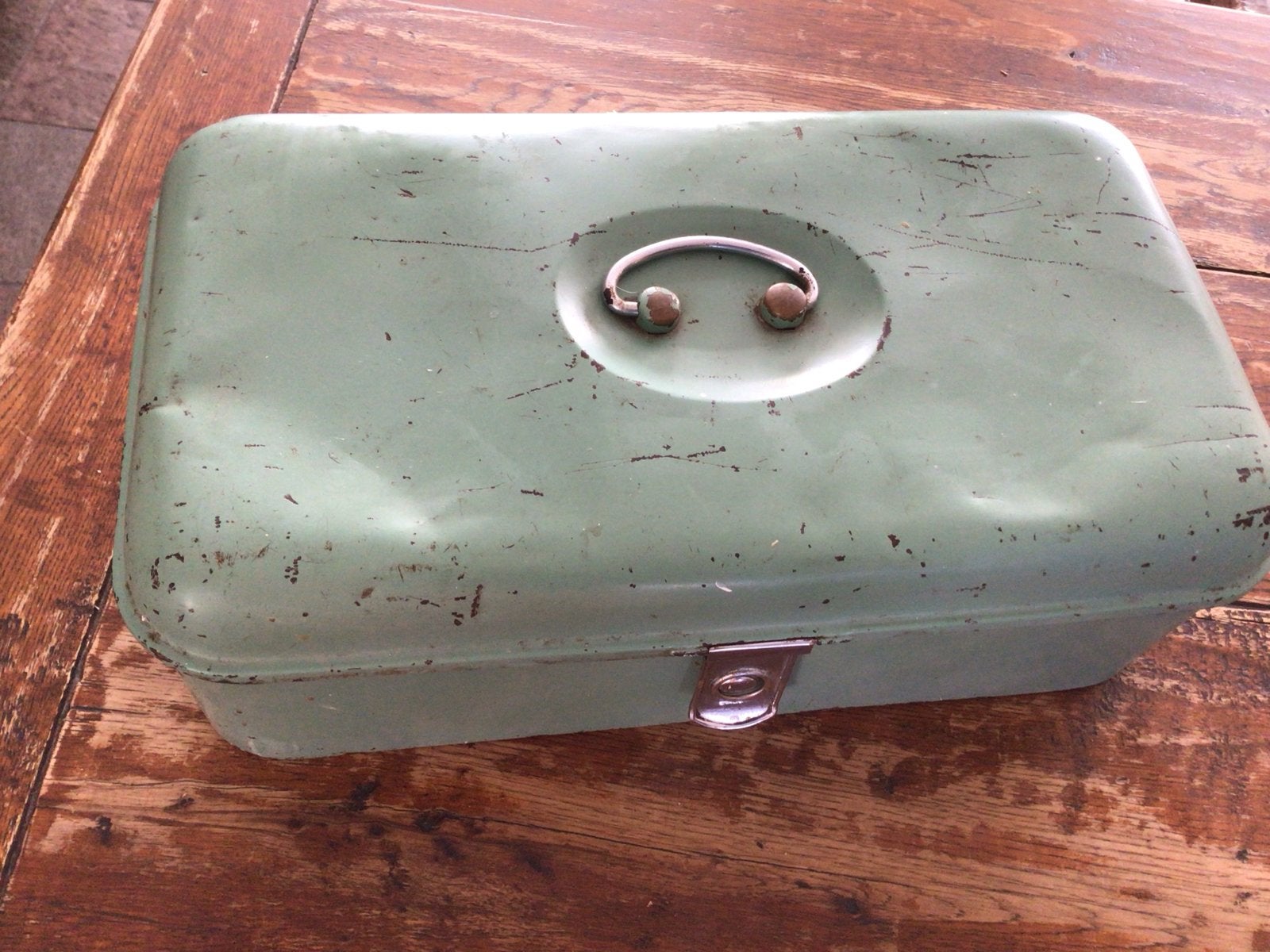 Vintage Groene Broodtrommel met Handvat, Ophalen of Verzenden