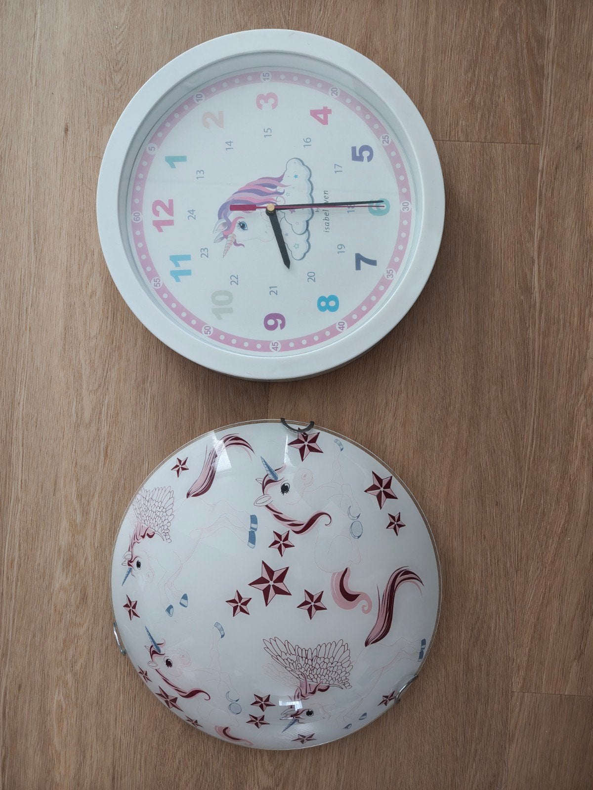 Unicorn Plafondlamp en Klok - Wit/Roze/Multicolor, Wit, Ophalen, Gebruikt, Klok