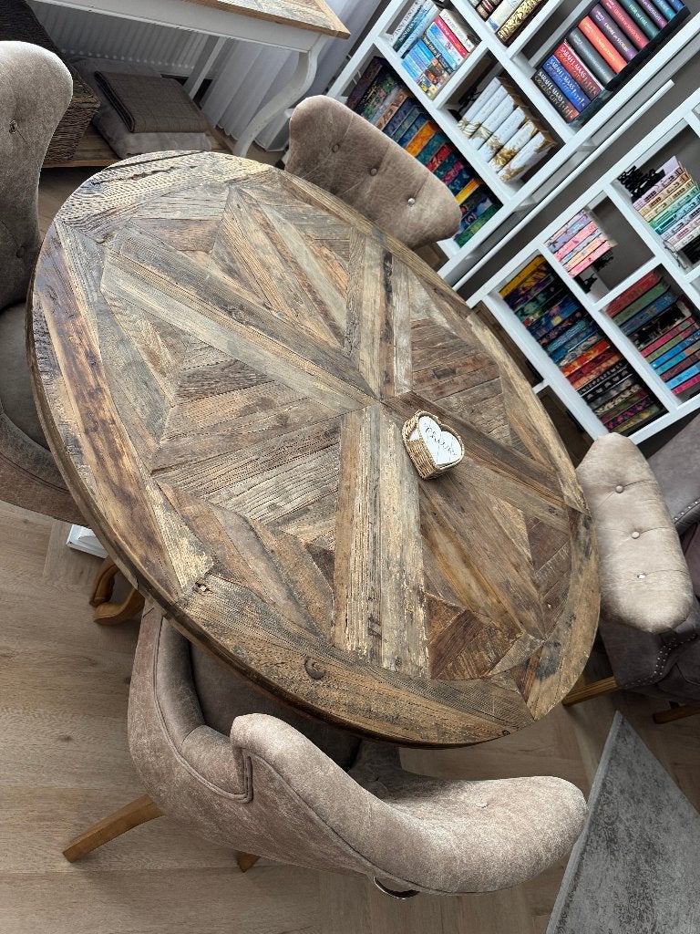 Rivièra Maison Crossroads Round Dining Table Ø140, Ophalen, Rond, Zo goed als nieuw, Vier personen