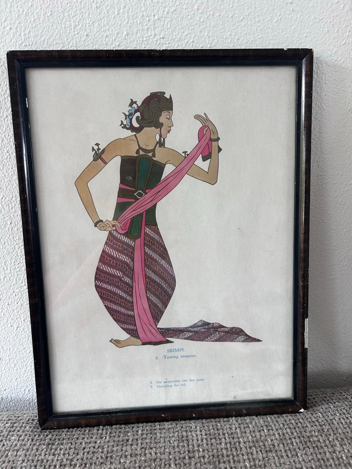 Vintage Indonesische danseres print lijst indonesie kunst, Ophalen of Verzenden