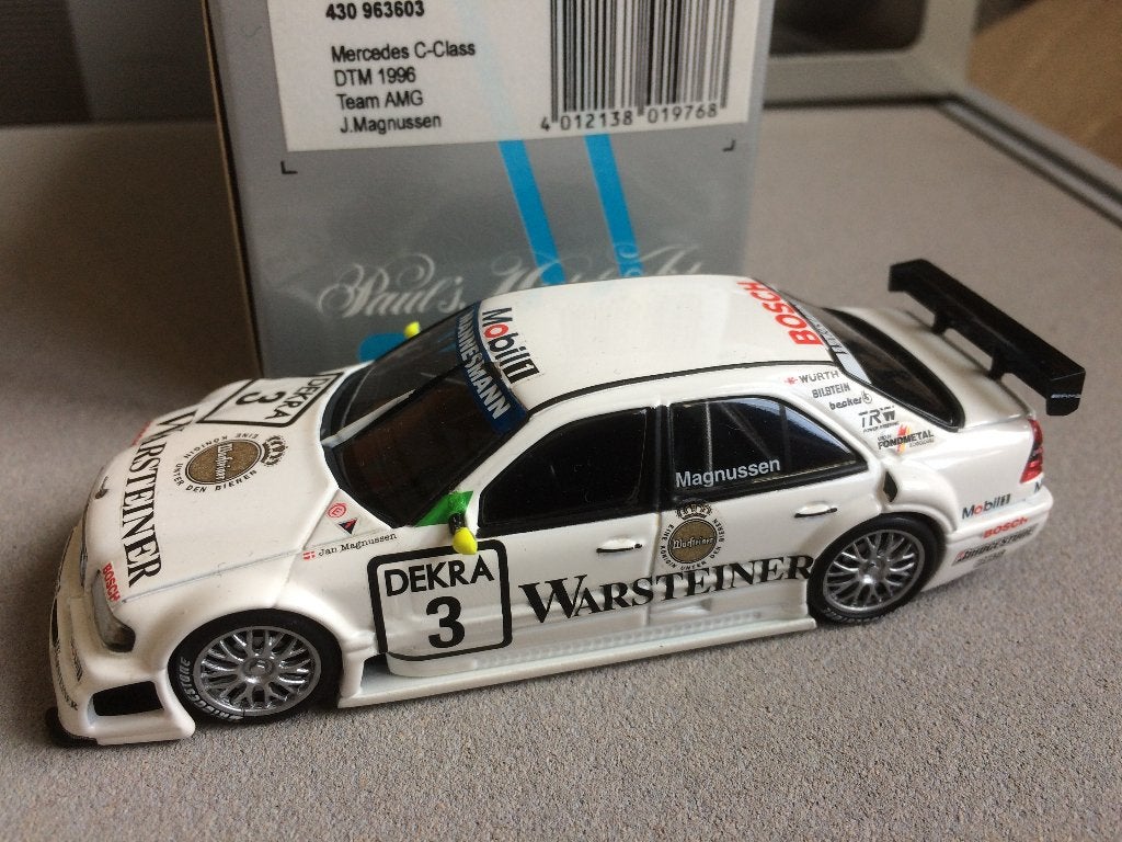 Mercedes W202 C klasse V6 `96 J. Magnussen 1/43, Ophalen of Verzenden, Zo goed als nieuw, Auto, MiniChamps