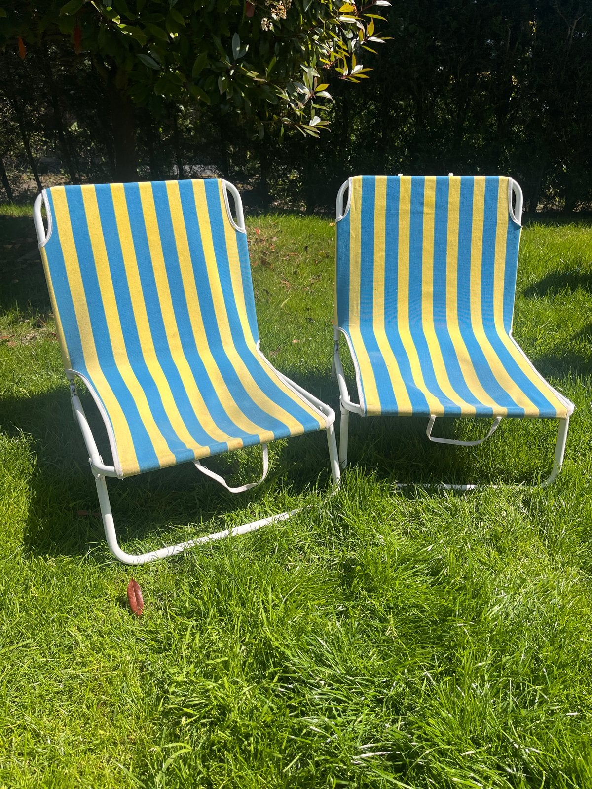 2x Vintage Strandstoel - Tuinstoel - Inklapbaar, Ophalen, Gebruikt, Metaal, Inklapbaar