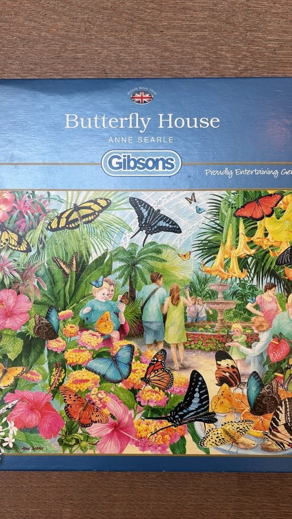 Gibsons Butterfly House Puzzel – Anne Searle – 1000 stukjes, Hobby en Vrije tijd, Ophalen of Verzenden, 500 t/m 1500 stukjes, Zo goed als nieuw