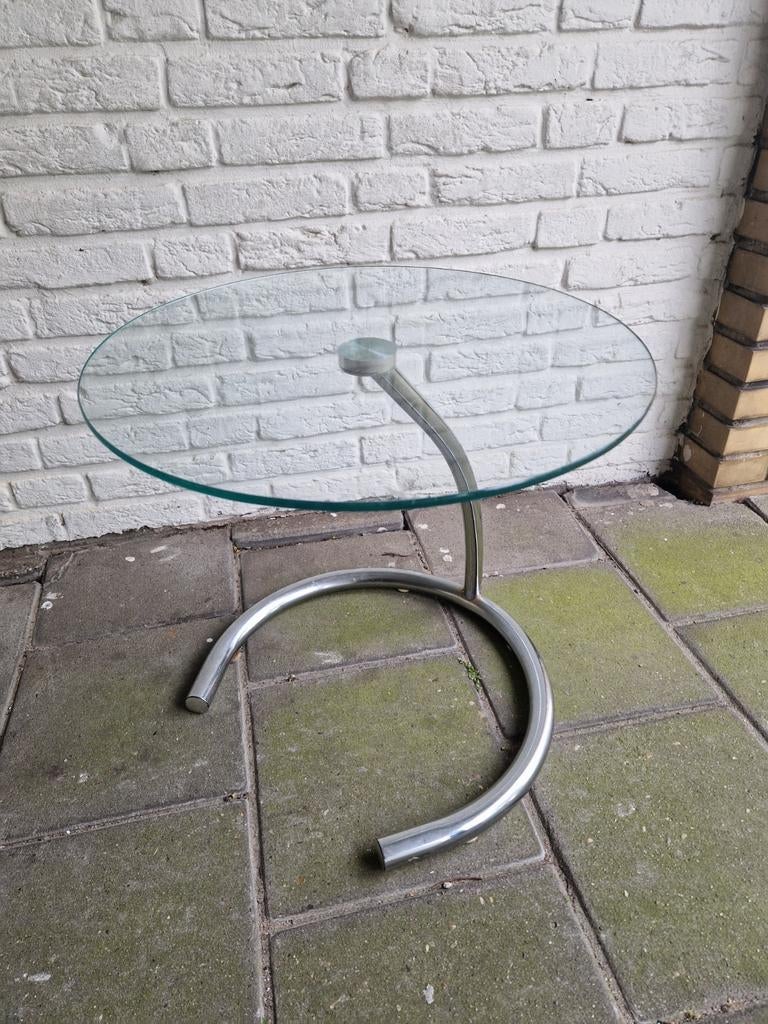 Modern design coffee table - 1990s chromed metal and glass, Ophalen of Verzenden, Rechthoekig, Minder dan 55 cm