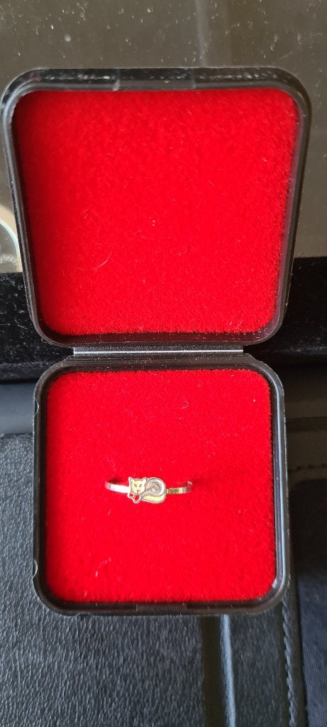 Schattige zilveren ring met poesje, Ophalen of Verzenden, Dame, Zilver, Zilver