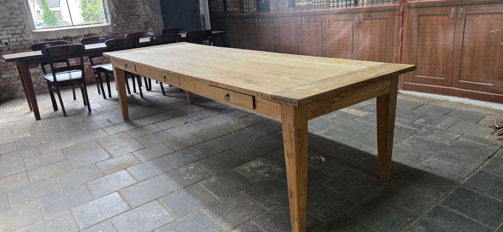 3 meter lange boerentafel mooi geleefd blad met 3 laden, Gebruikt, 200 cm of meer, Nb, Nb