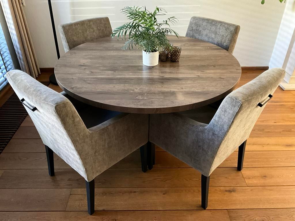 Ronde eettafel / eethoek 140 cm + 4 stoelen., Ophalen, 100 tot 150 cm, Rond, Zo goed als nieuw