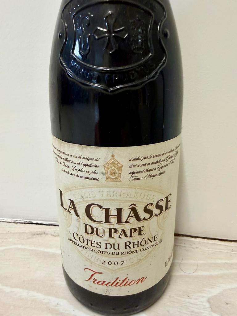 La Chasse Du Pape Côtes Du Rhône 2007 - Rode Wijn, Verzamelen, Wijnen, Frankrijk, Ophalen of Verzenden, Zo goed als nieuw, Rode wijn