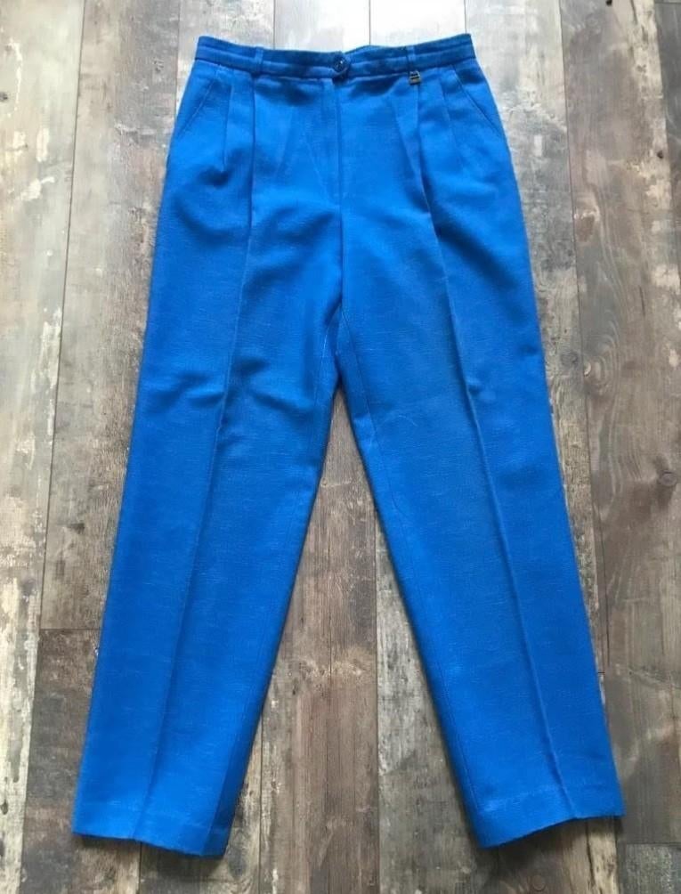 Kobaltblauwe Vintage Bandplooibroek, Maat 38/40 (M), Blauw, Ophalen of Verzenden, Zo goed als nieuw