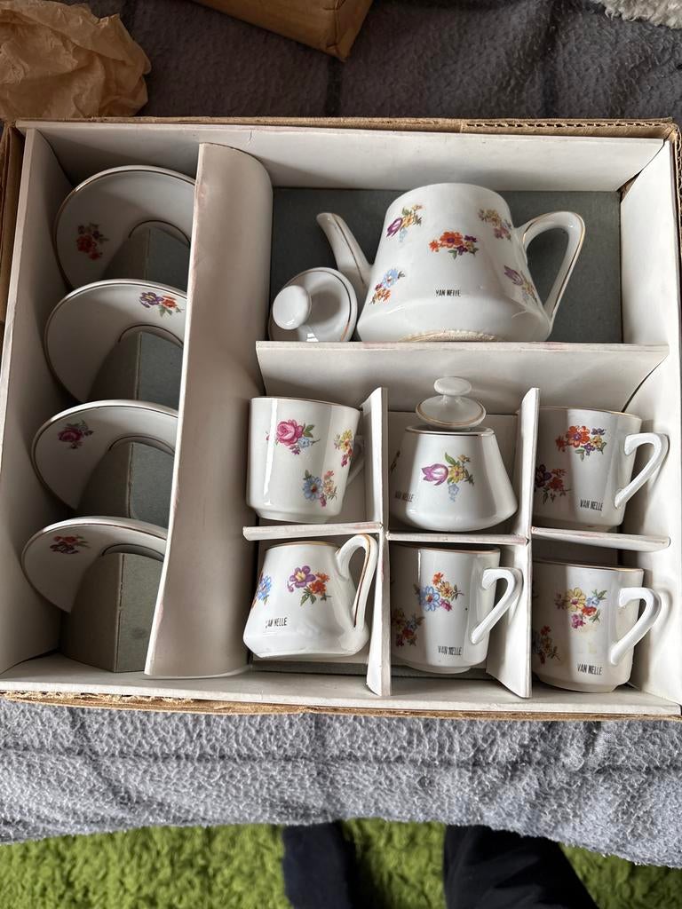 Vintage Van Nelle Koffie/Thee Servies - Bloemenpatroon, Gebruikt, Ophalen of Verzenden, Overige stijlen, Porselein